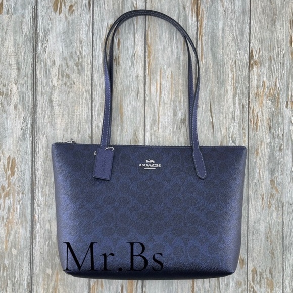 Coach Handbags - Coach Fiona Zip Tote Bag in Blue Metallic Purse